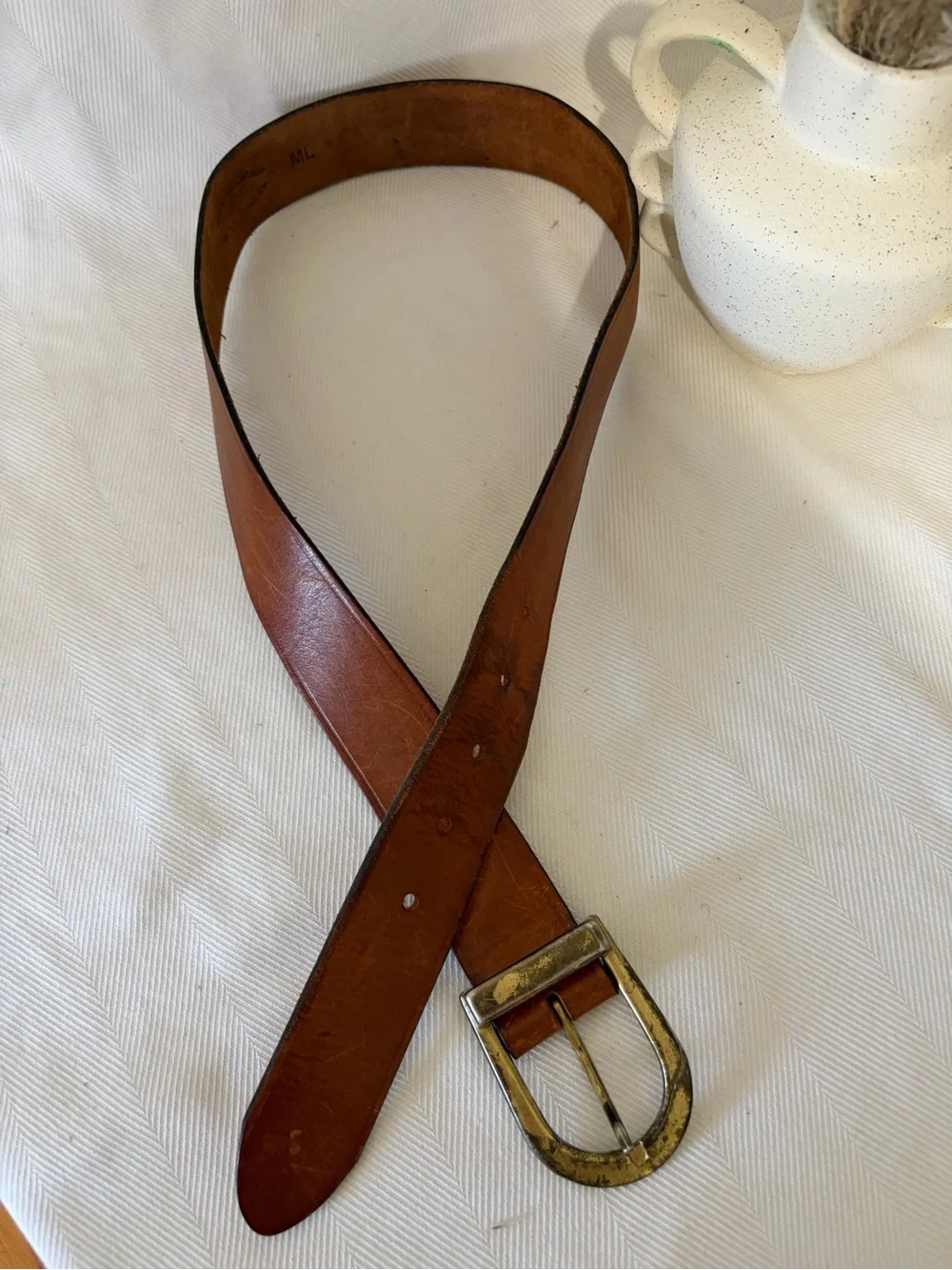Vintage Sonoma Classic Brown Leather Belt with Brass D-Ring Buckle Unisex M